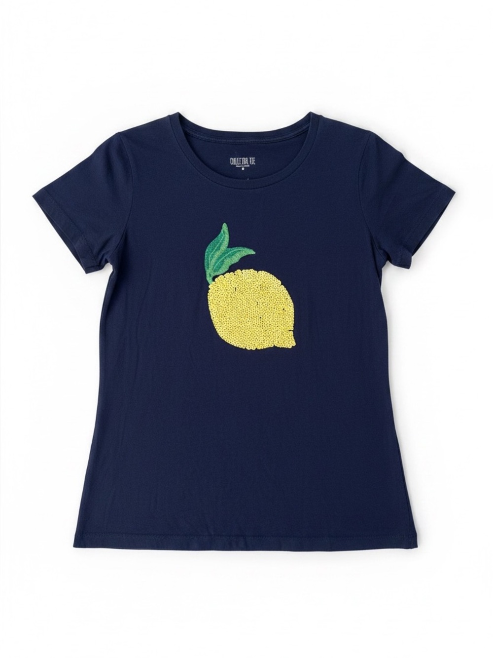 J Crew Collector Tee Sequin Lemon Navy Blue Short Sleeve T-shirt